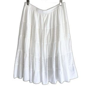 Claudia Richard White Boho Maxi Skirt Plus Size 1X Eyelet Tiered Elastic Waist